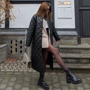 ZARA Quilted Faux Leather Longline Jacket Size XS